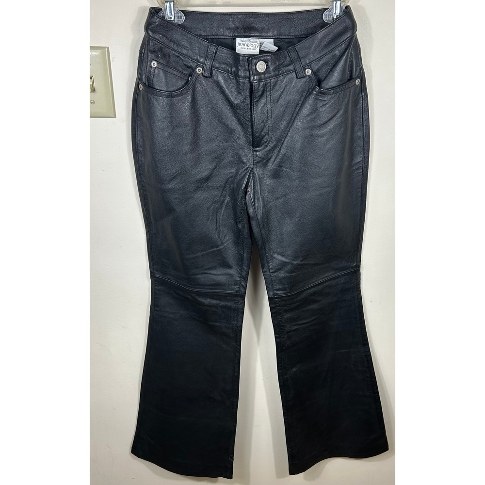 VTG Y2K Newport News Jeanology Leather Pants Women 2P Black Flare Leg Grunge 90s